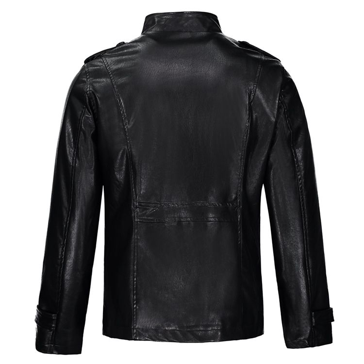 Stand Collar Pu Leather Thicken Slim Men Jacket