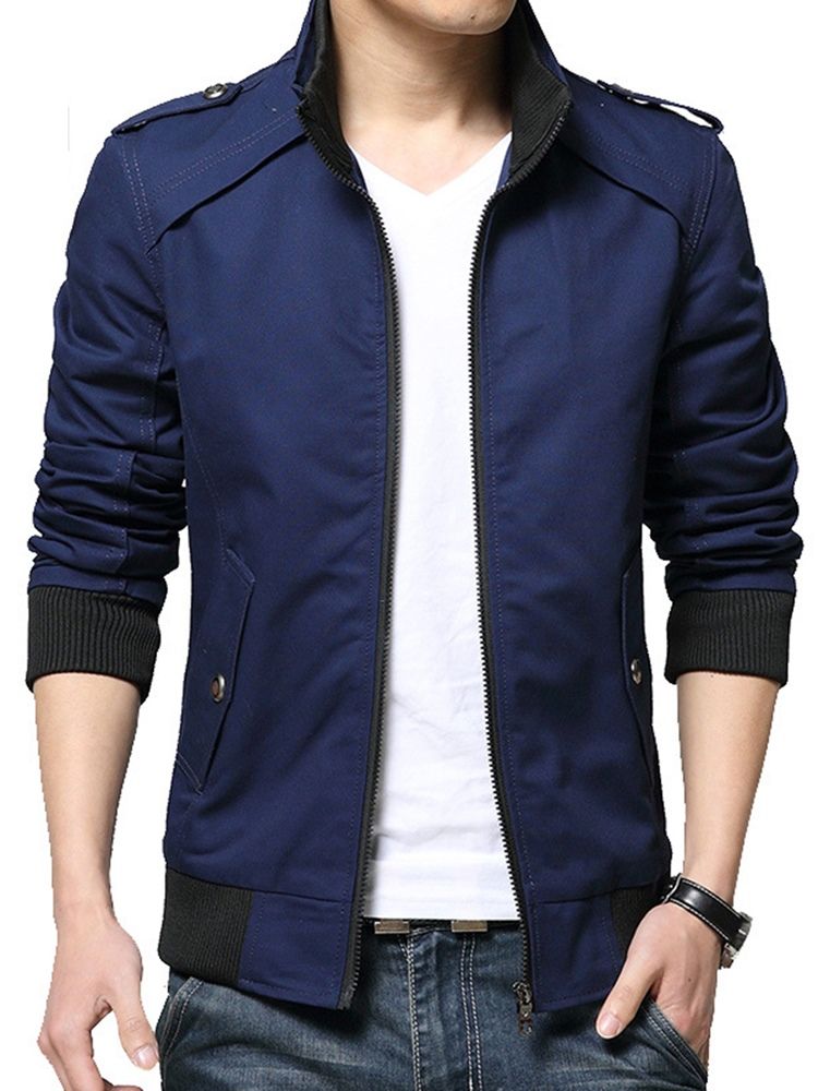 Stand Collar Slim Zipper Short Jacket For Menn