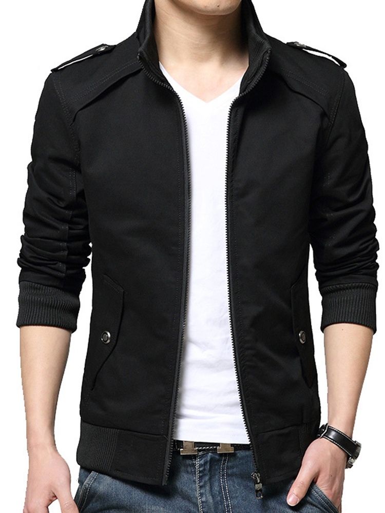 Stand Collar Slim Zipper Short Jacket For Menn