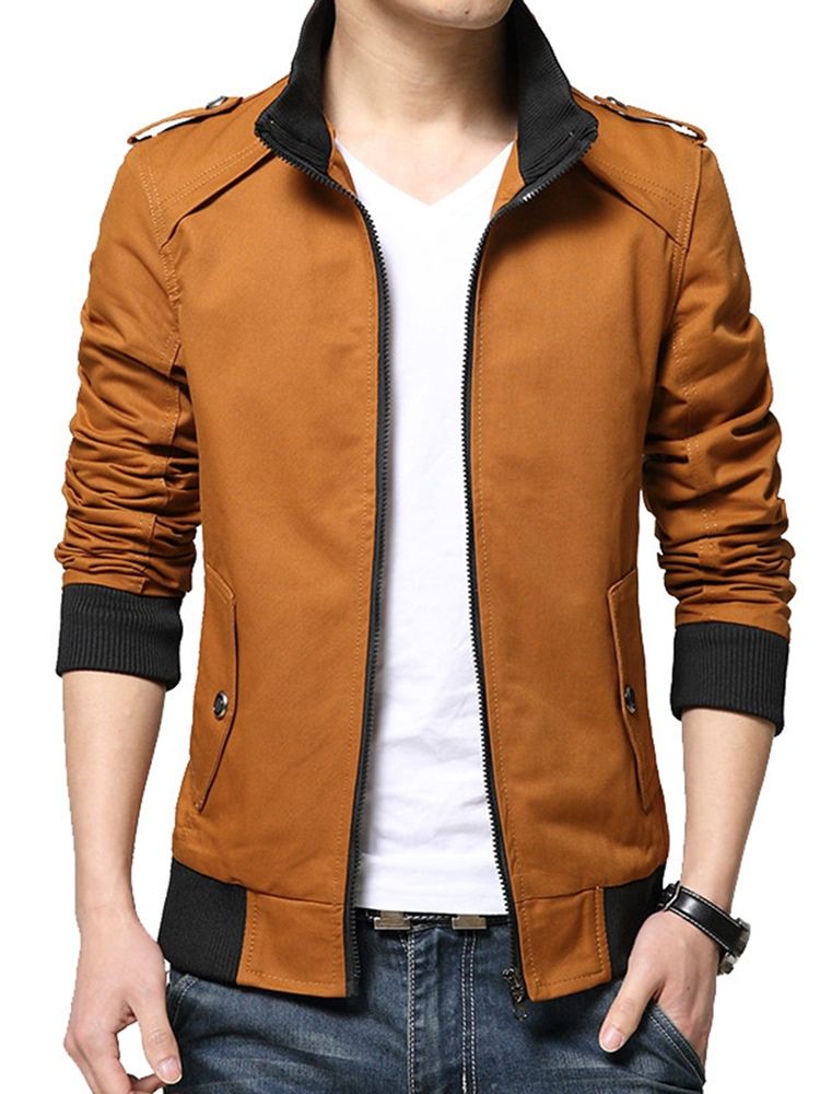 Stand Collar Slim Zipper Short Jacket For Menn