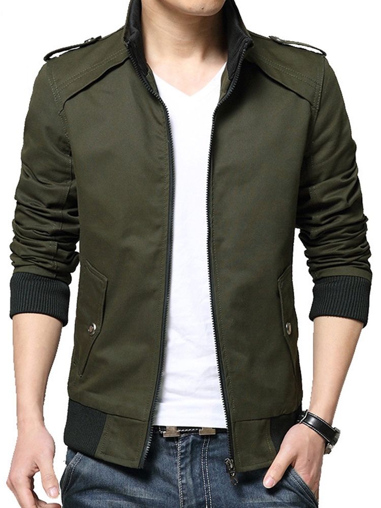 Stand Collar Slim Zipper Short Jacket For Menn