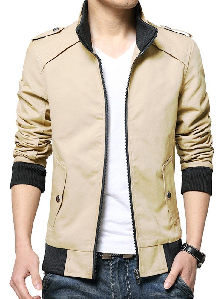 Stand Collar Slim Zipper Short Jacket For Menn