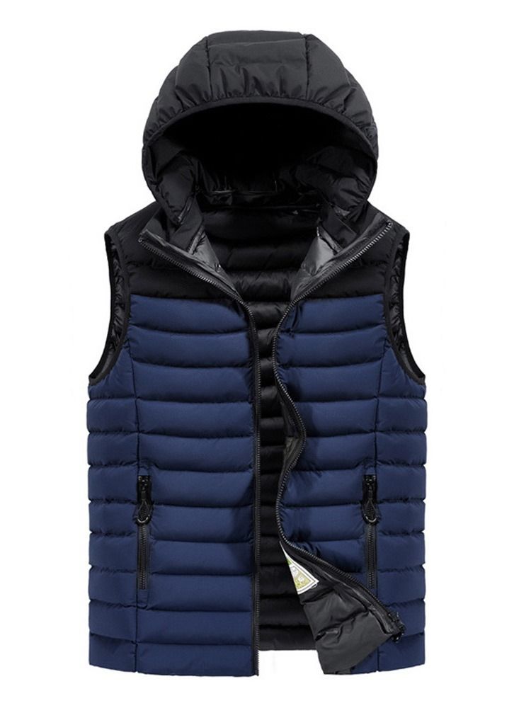 Tykk Glidelås Fargeblokk Casual Vest For Menn