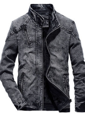 Worn Plain Fleece Zipper Winter Jacket For Menn